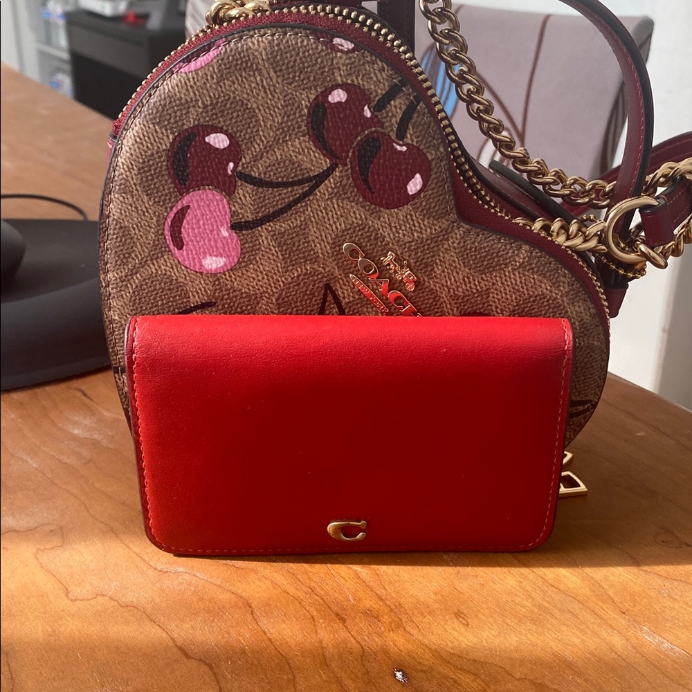 Coach Cherry Print Round Crossbody in Burgundy and Pink - Picture 9 of 14
